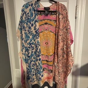 Laundry By Shelli Segal Pink, Mustard & Navy Floral Viscose Kimono